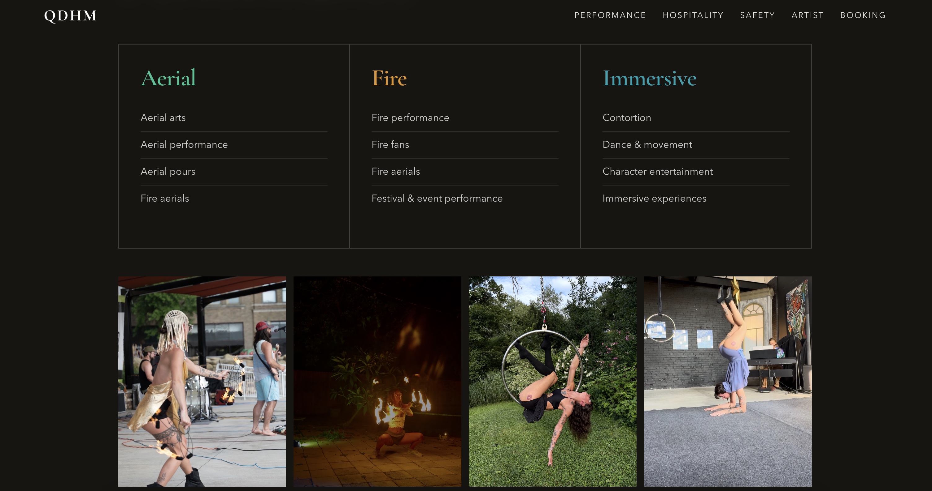 QDHM Productions desktop website
